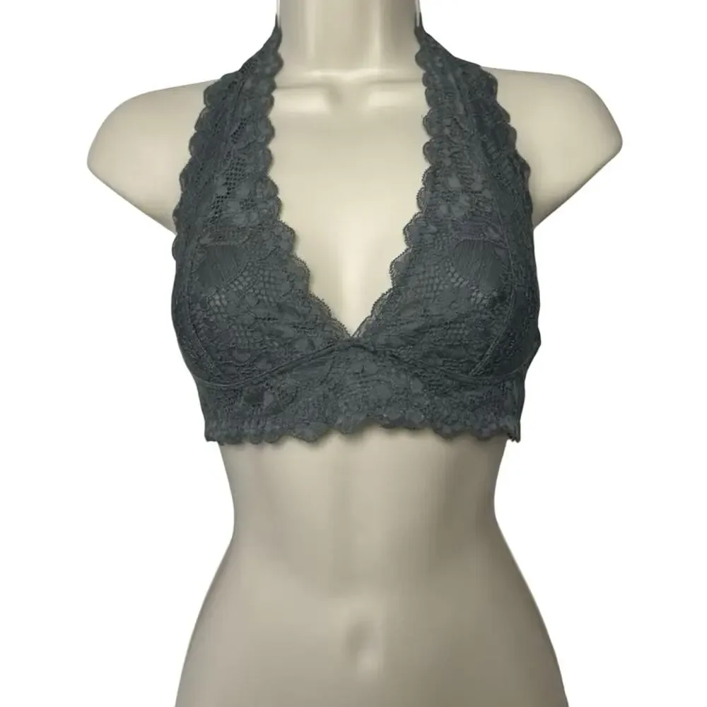 Free People Intimately Galloon Lace Halter Bralette Boho Sheer Crop Bra Size S